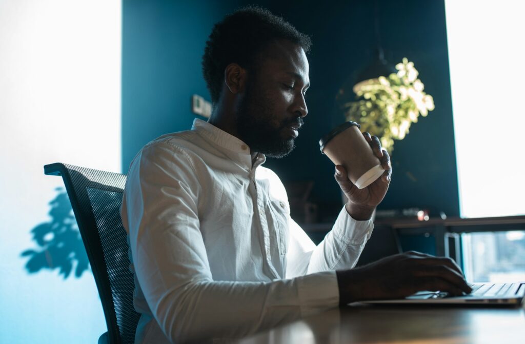 Cinematic image of a young business man